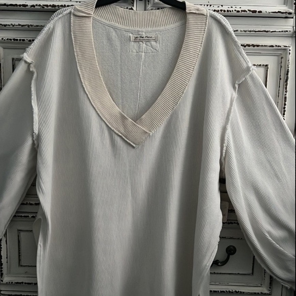 New 🤍 Free People oversized ivory waffle pullover size M - Picture 14 of 16